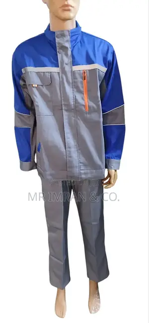 Two-Tone Blue and Grey Industrial Workwear Suit