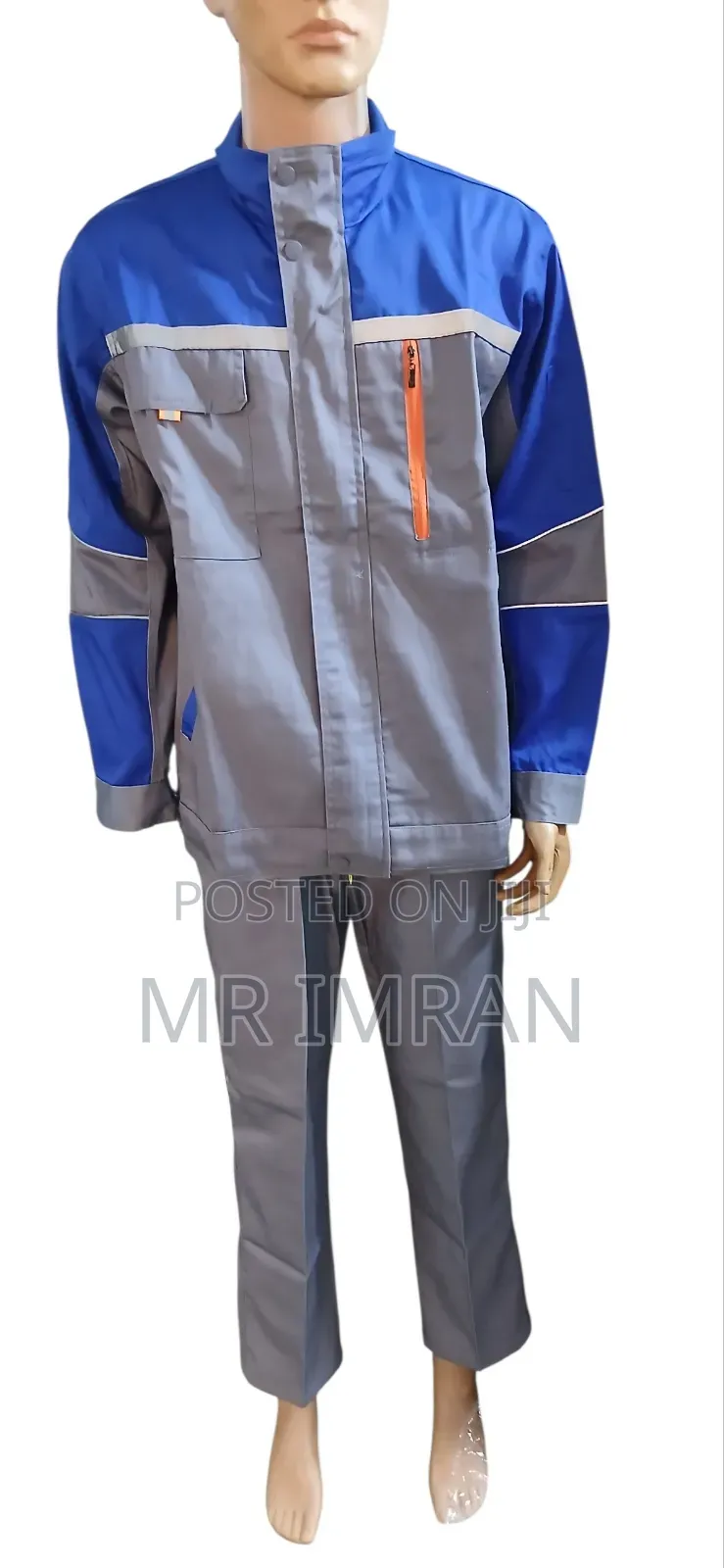 Two-Tone Blue and Grey Industrial Workwear Suit