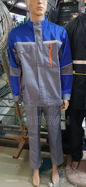 Two-Tone Blue and Grey Industrial Workwear Suit