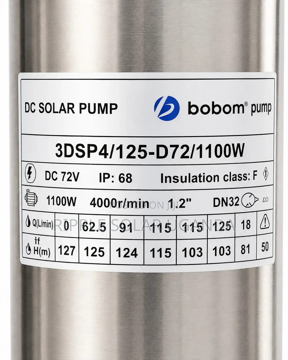 1100W Solar Water Pump – 125m Head 4,000l/H 72V