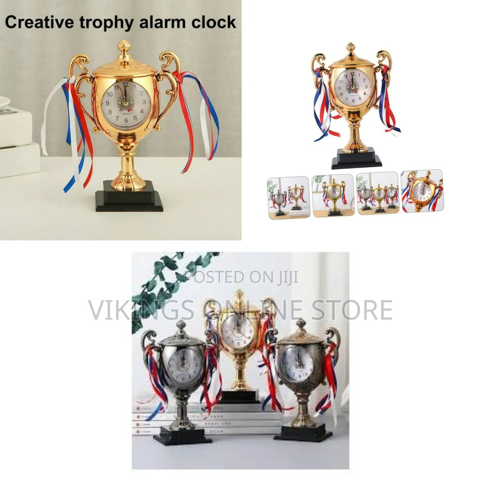 Trophy Alarm Retro Table Vintage Bedside Large Gold Clock