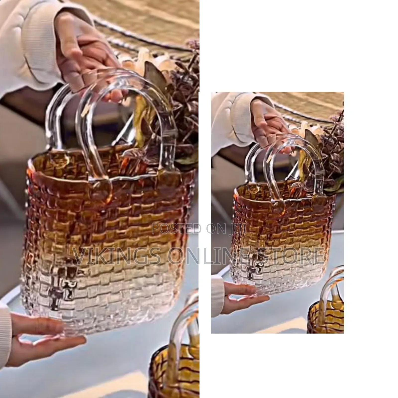 Purse Glass Purse Vase for Flowers, Wide Mouth Handbag Vase