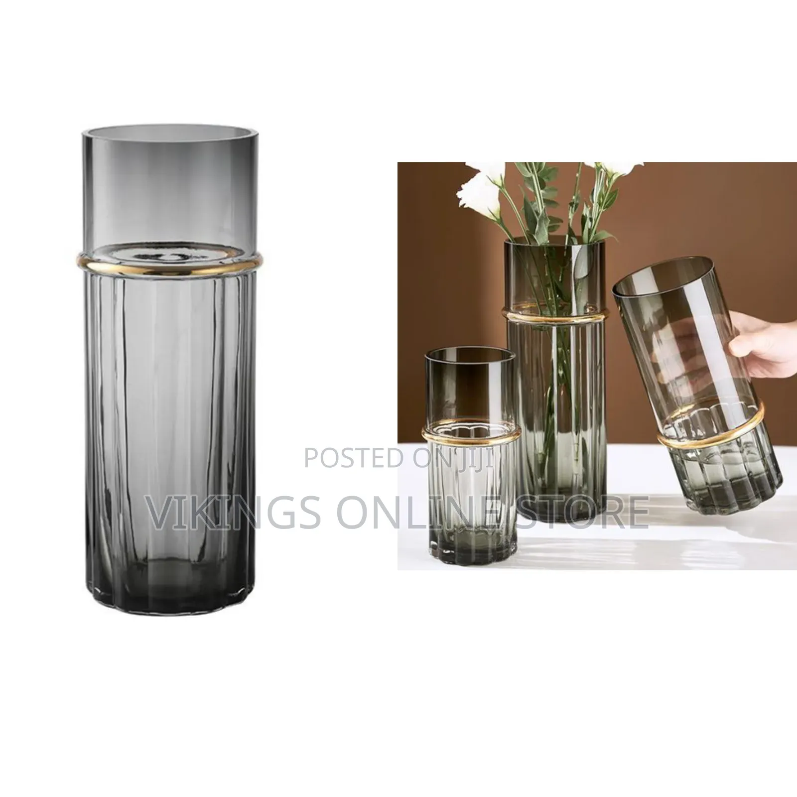 Cylinder , Glass Vase With Gold Line, Home Restaurant Party Vase