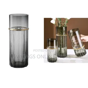 Cylinder , Glass Vase With Gold Line, Home Restaurant Party Vase