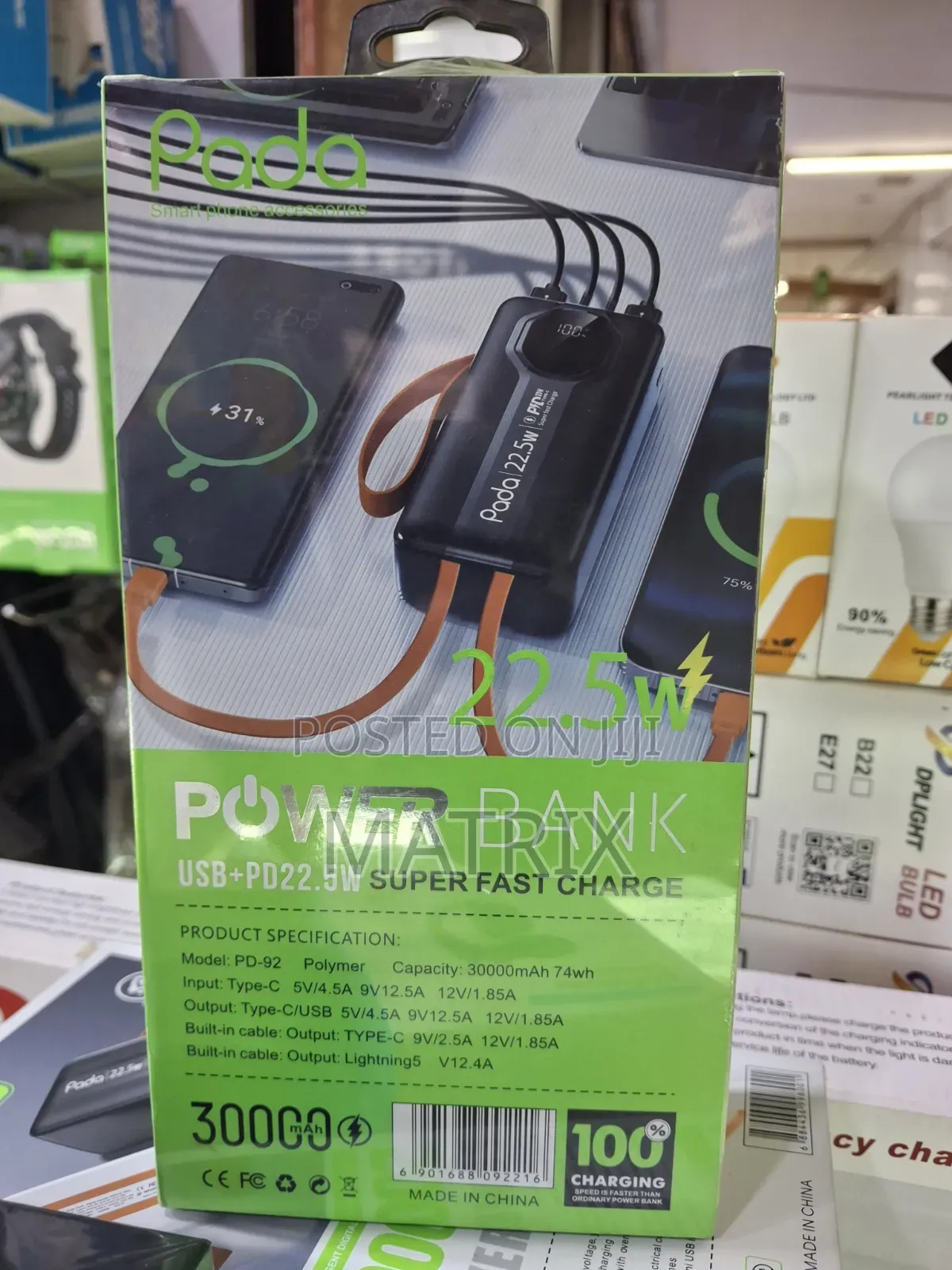 Power Bank Pada 30000mah, 22.5w