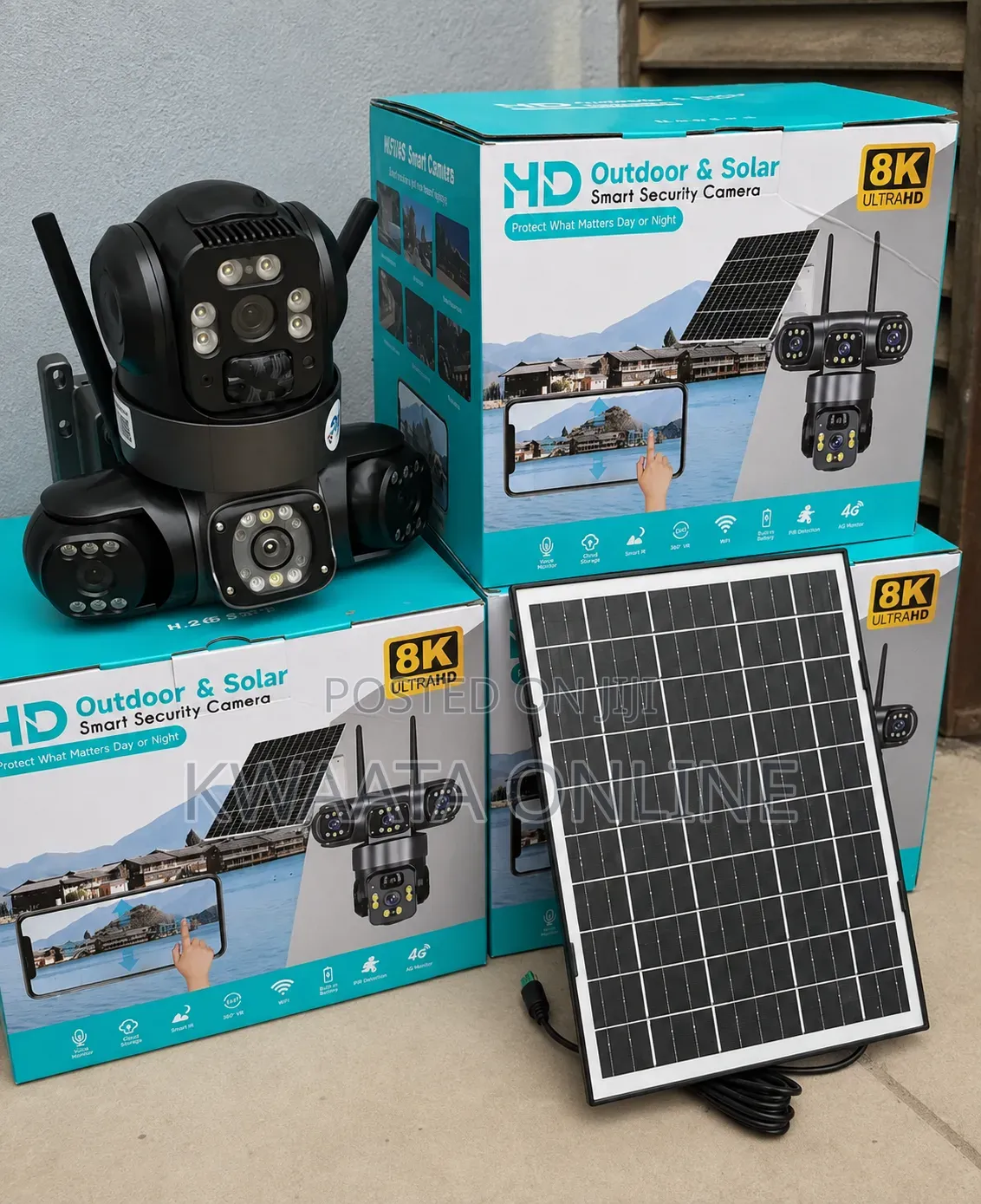 4G LTE Sim Card Solar Security Camera, HD Wi-Fi, 3 Lens Wireless 