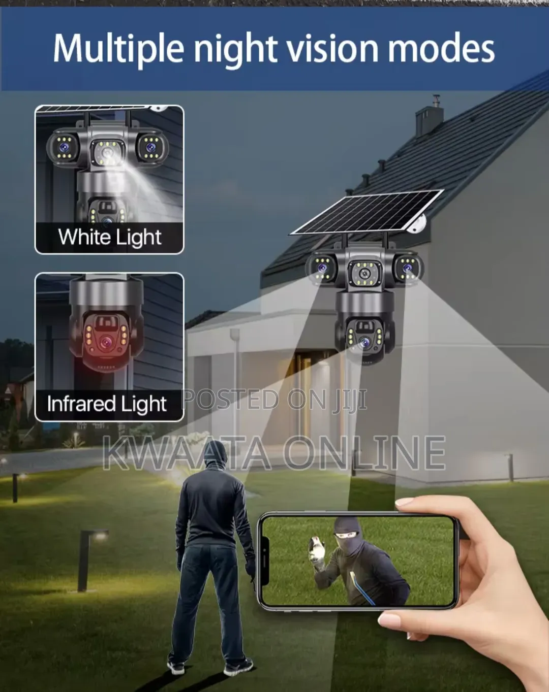 4G LTE Sim Card Solar Security Camera, HD Wi-Fi, 3 Lens Wireless 