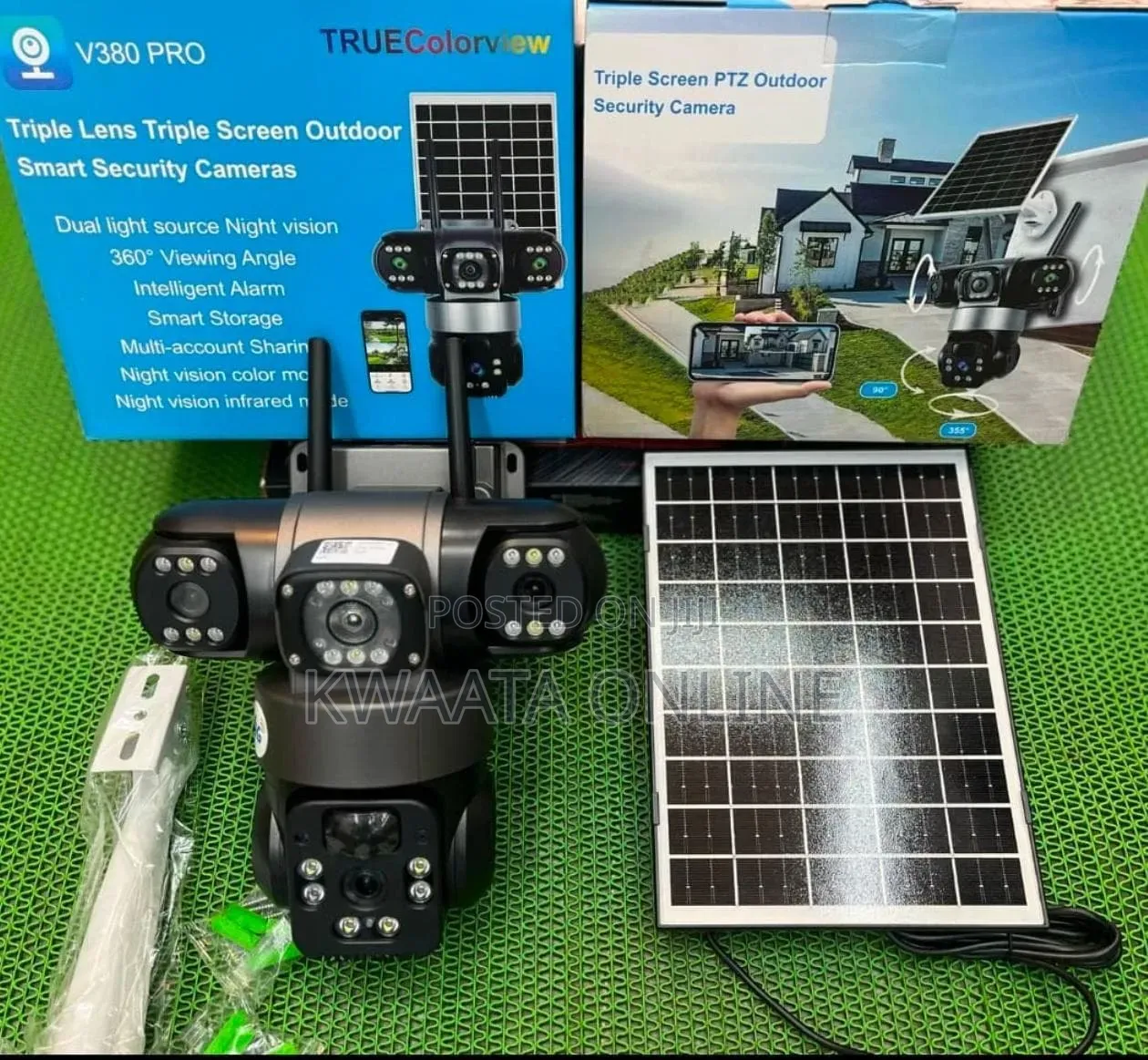 4G LTE Sim Card Solar Security Camera, HD Wi-Fi, 3 Lens Wireless 