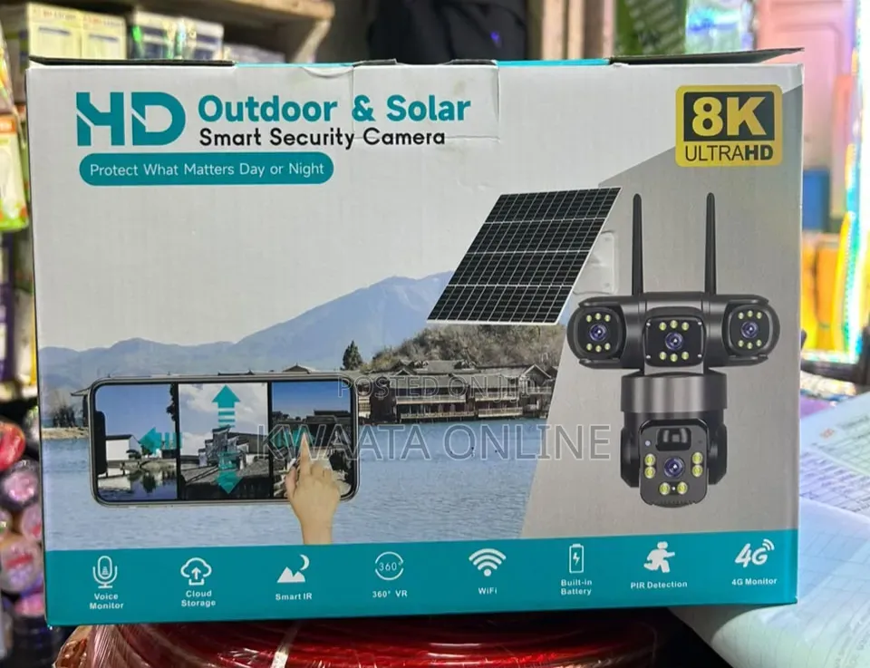 4G LTE Sim Card Solar Security Camera, HD Wi-Fi, 3 Lens Wireless 