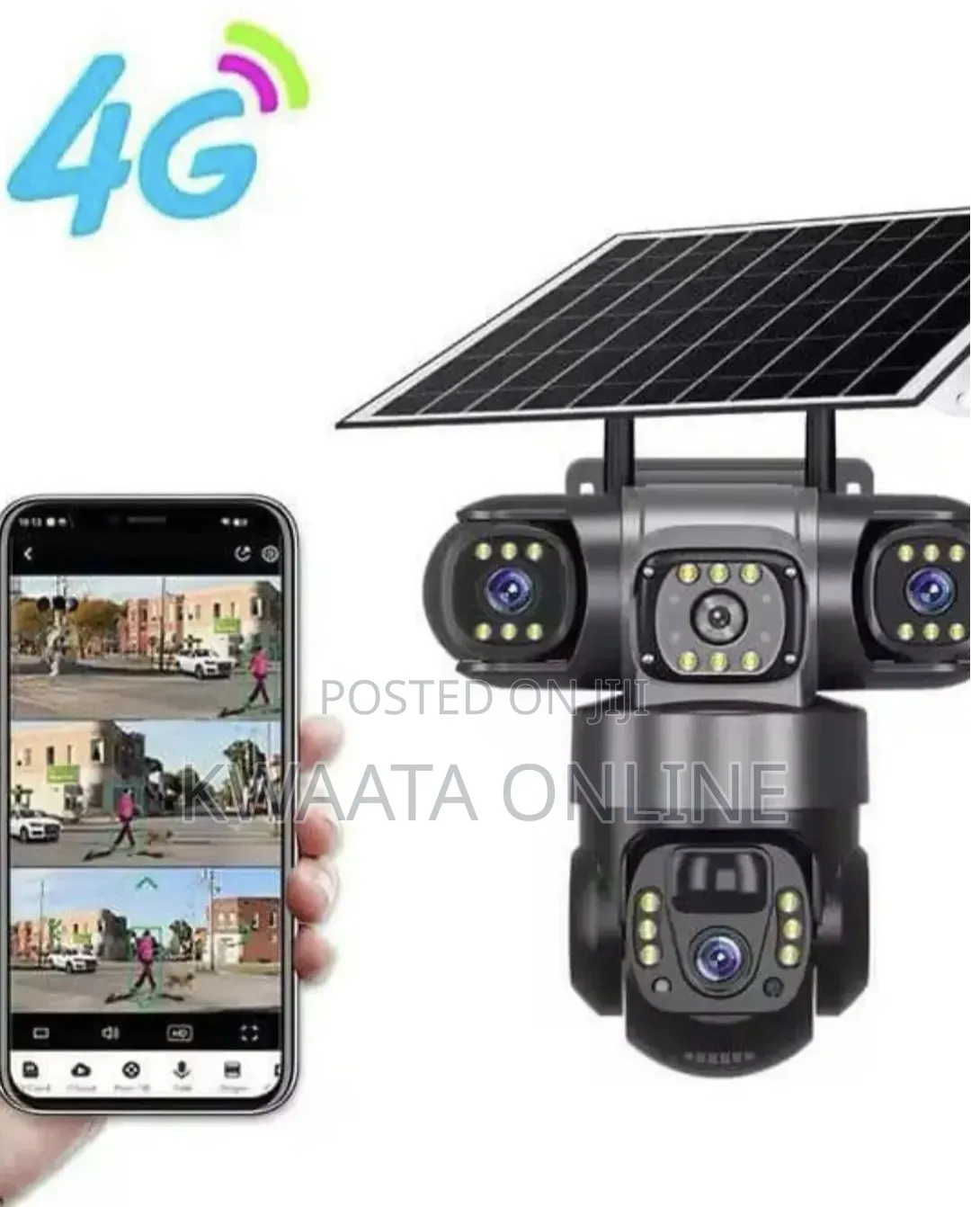 4G LTE Sim Card Solar Security Camera, HD Wi-Fi, 3 Lens Wireless 