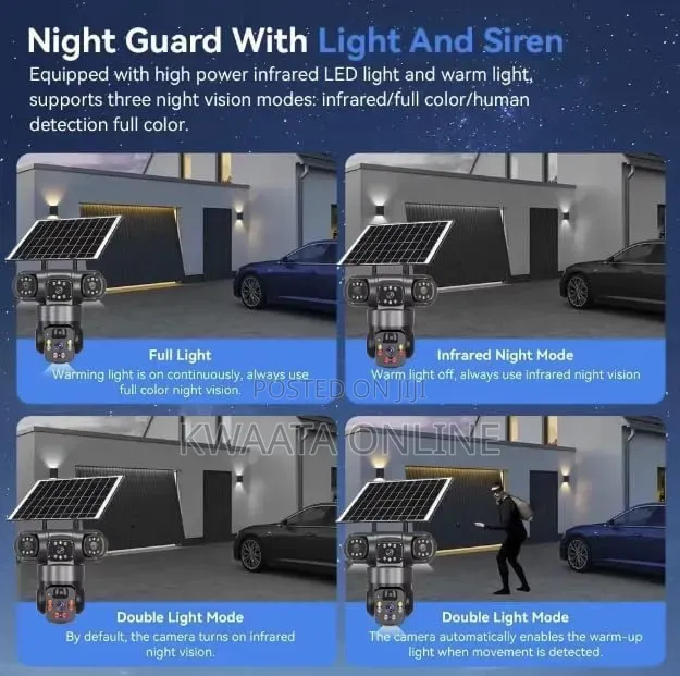 4G LTE Sim Card Solar Security Camera, HD Wi-Fi, 3 Lens Wireless 