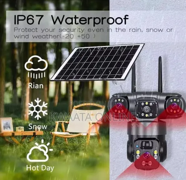 4G LTE Sim Card Solar Security Camera, HD Wi-Fi, 3 Lens Wireless 