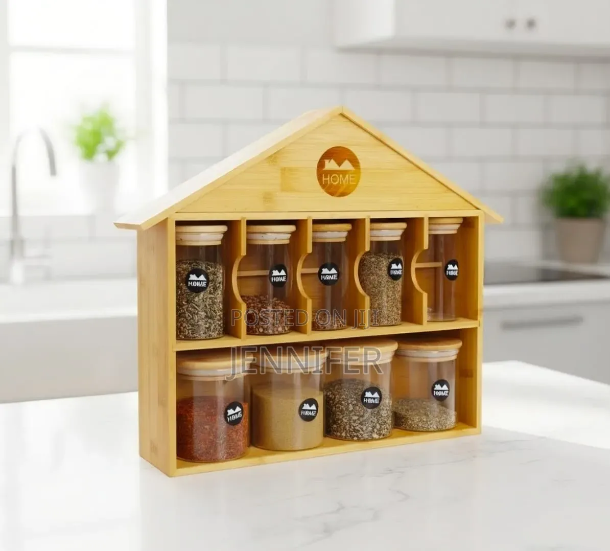 Bamboo Wooden House Spice Organizer