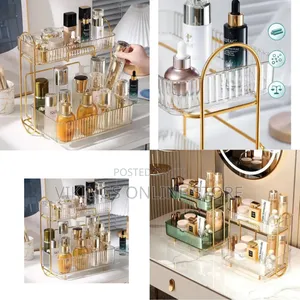 2-Tier Acrylic Cart Cosmetic Storage Rack Jewelry Box Brushes Make