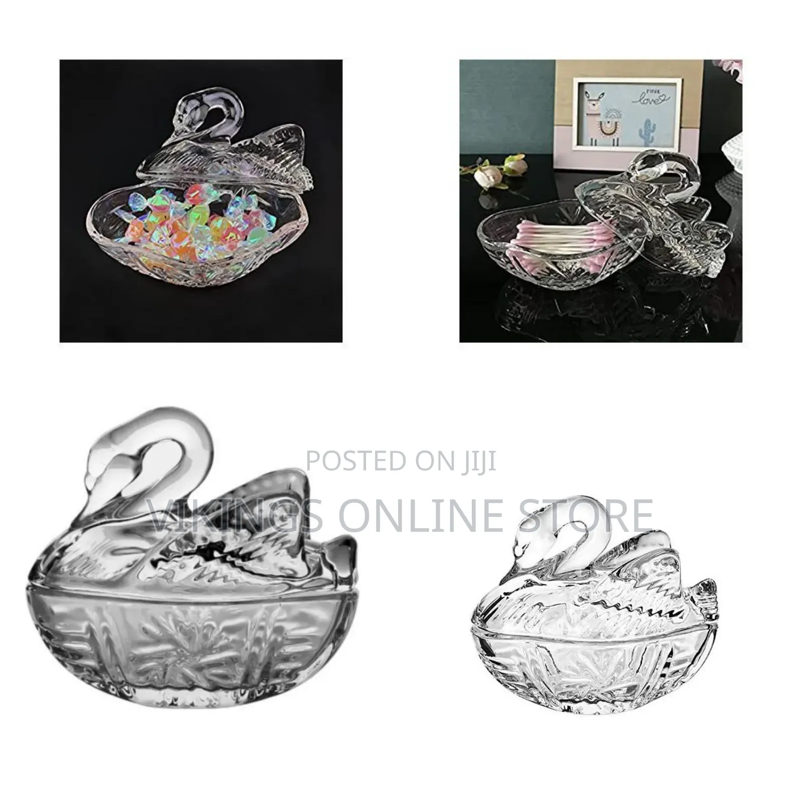 Swan Shaped Glass Candy Dish With Lid Sugar Bowl Cookie Jar Party