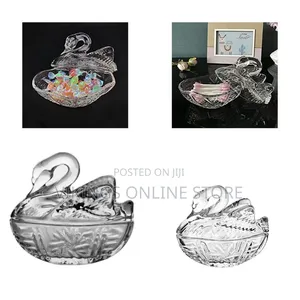 Swan Shaped Glass Candy Dish With Lid Sugar Bowl Cookie Jar Party