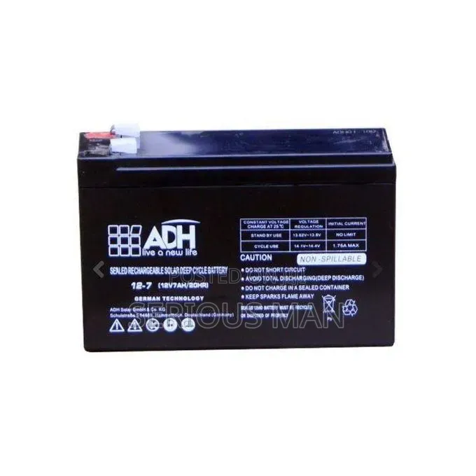 ADH Brand Sealed Lead-Acid Battery, Specifically a 12V 7Ah