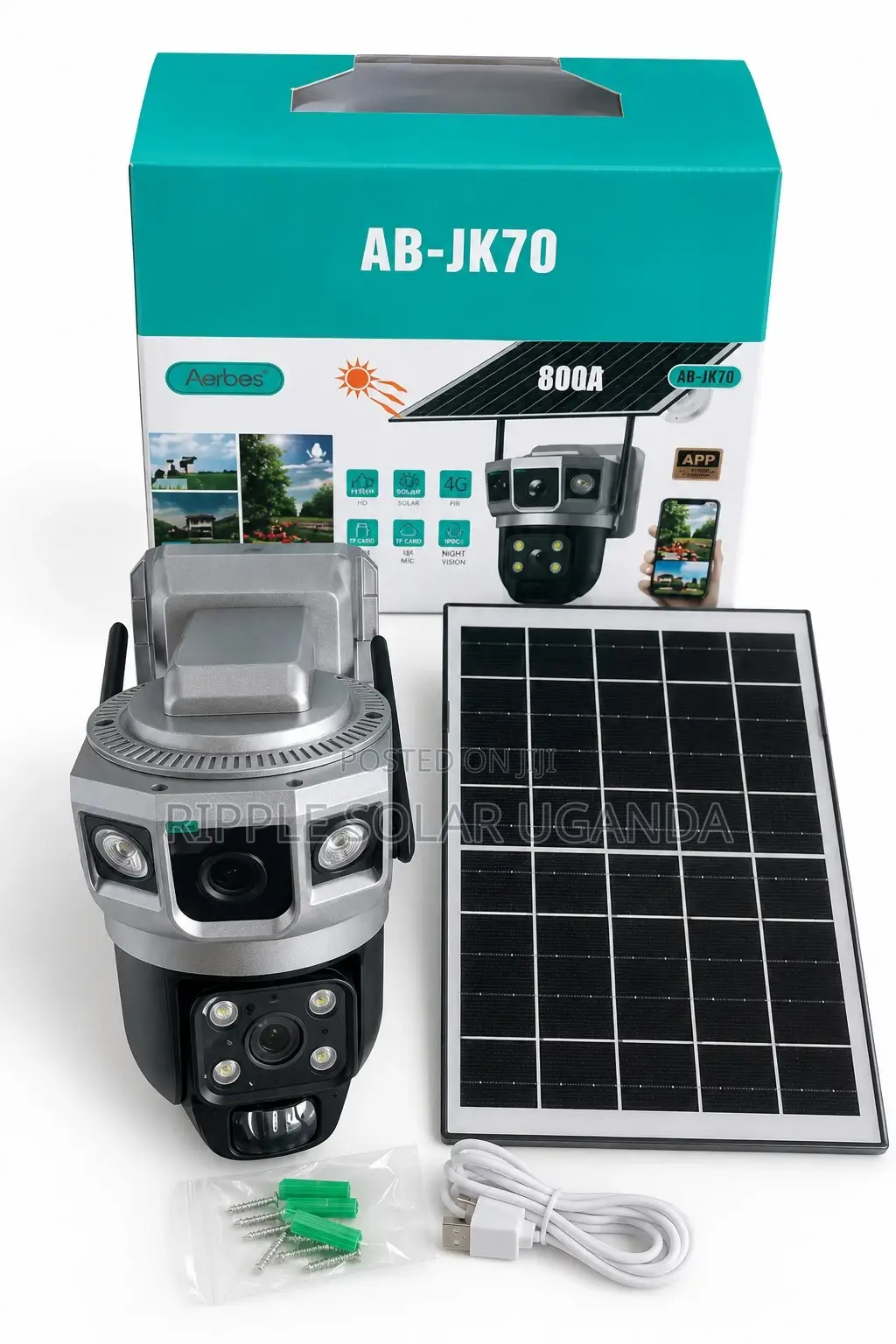 Aerbes WiFi Solar PTZ Security Camera 3 Lens AB-JK70-W