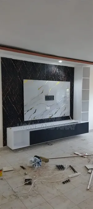 TV Stands Wall Units With Marble Fluted PVC Panels From 2,000,000/-