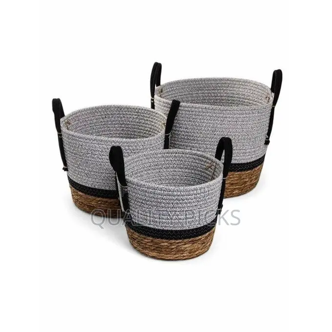 3-Piece of Cotton Rope Seagrass Home Jute Basket