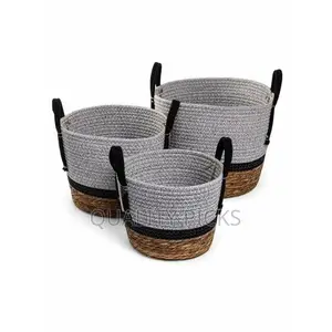3-Piece of Cotton Rope Seagrass Home Jute Basket