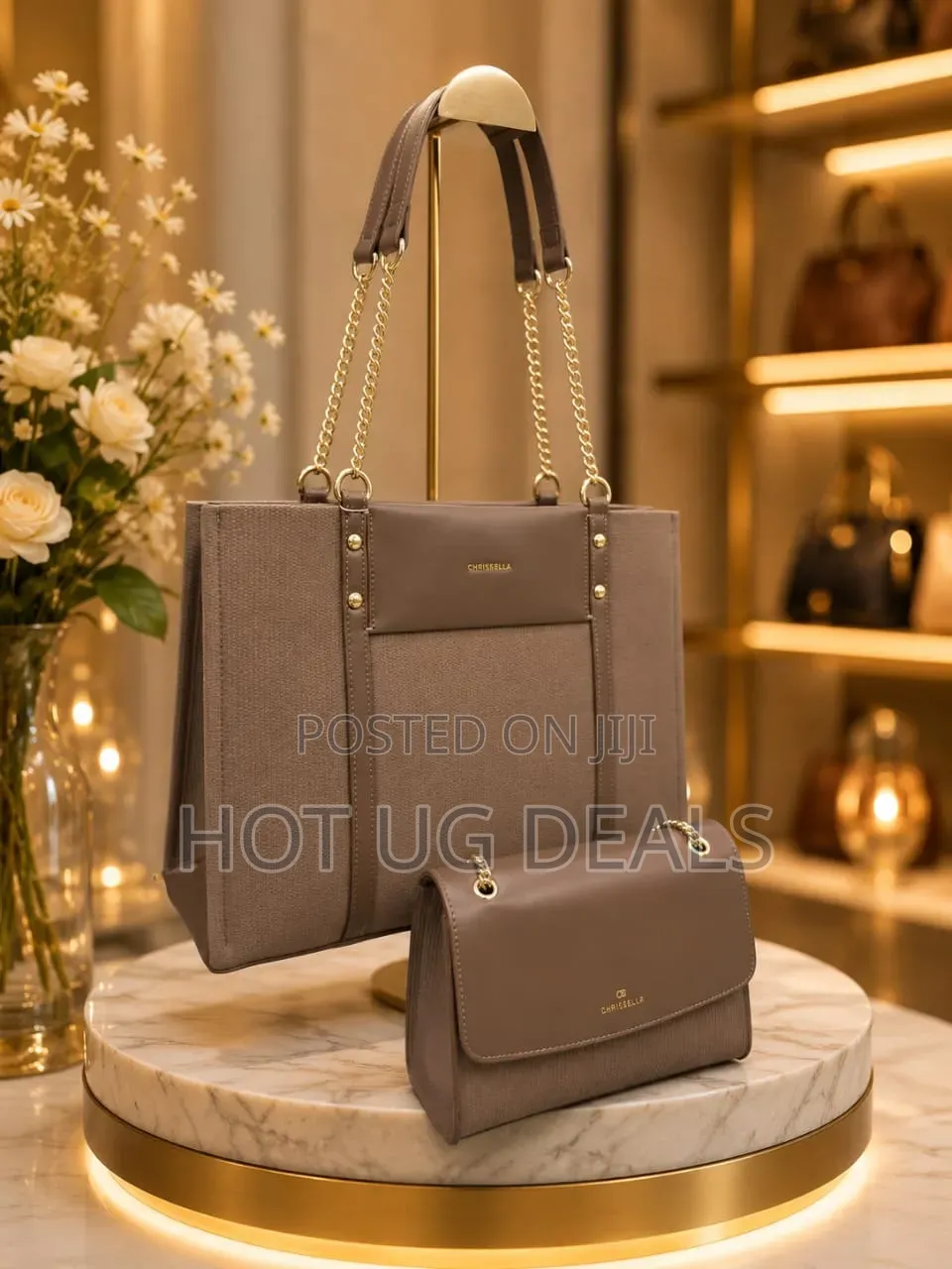 Chrisbella 2-in-1 Tote Bag Set - Brown Luxury Handbag