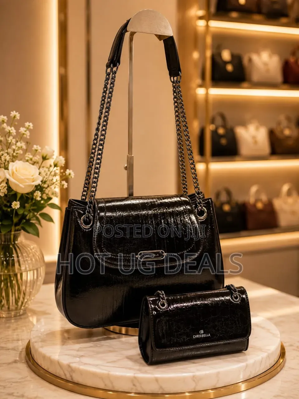 Elegance Croc-Embossed Shoulder Bag Pouch Set - Color Varies