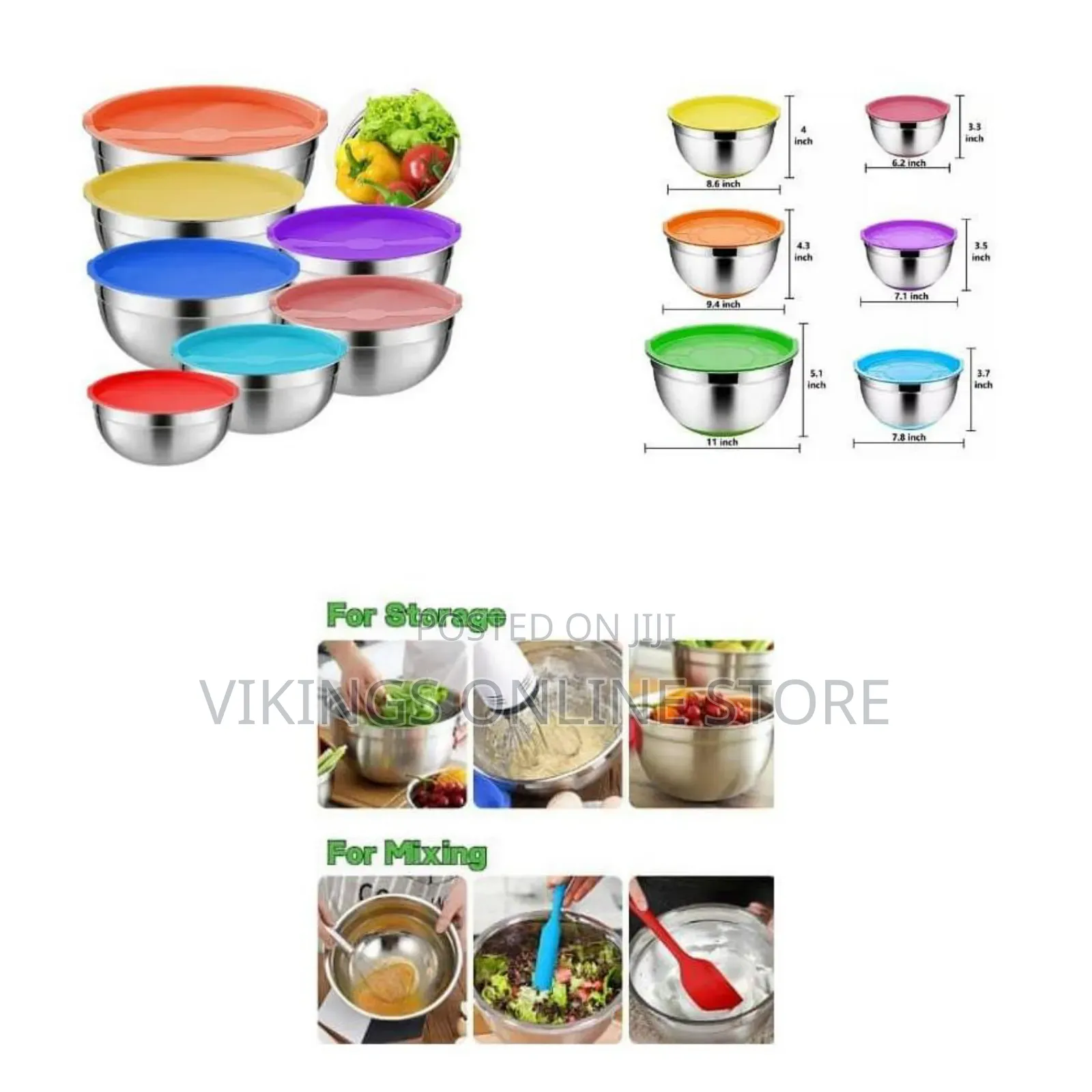 7 Piece Mixing Bowls With Lids for Kitchen Stainless Steel Plastic