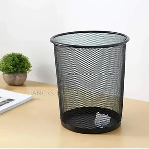 Black Mesh Metal Wastebasket and Office Trash Can