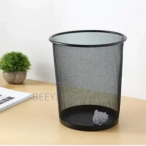 Black Mesh Metal Wastebasket and Office Trash Can