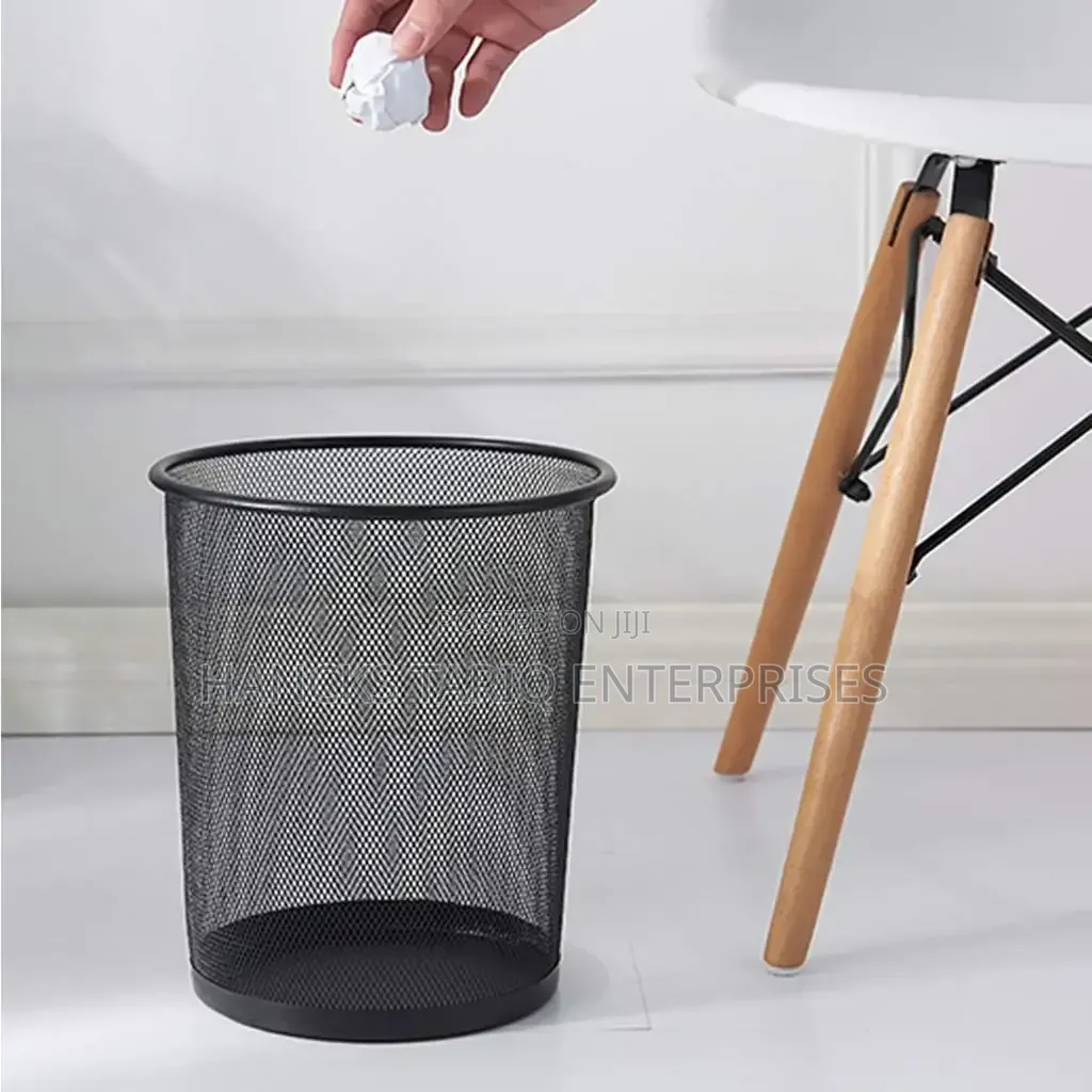 Black Mesh Metal Wastebasket and Office Trash Can