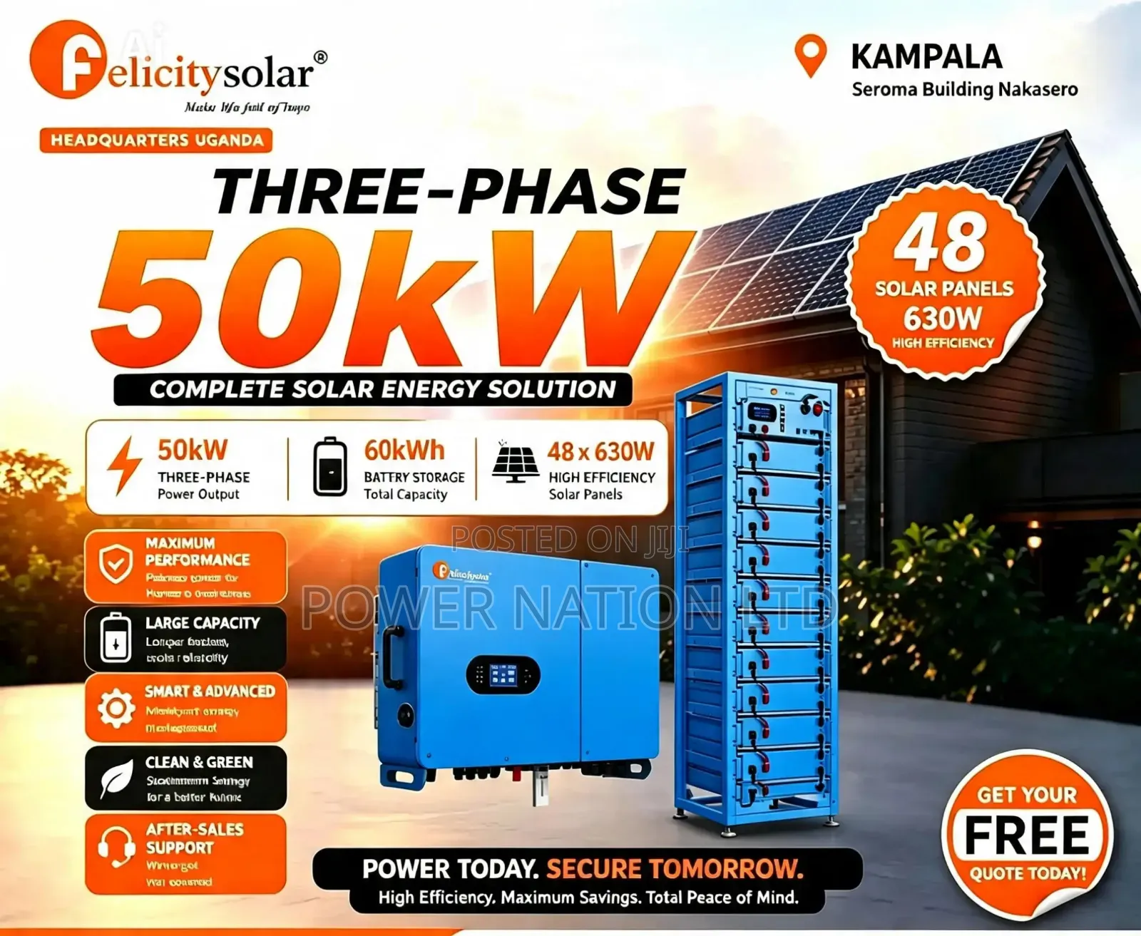 60kwh 50kva 48v Three Phase Felicity Complete Hybrid Solar System