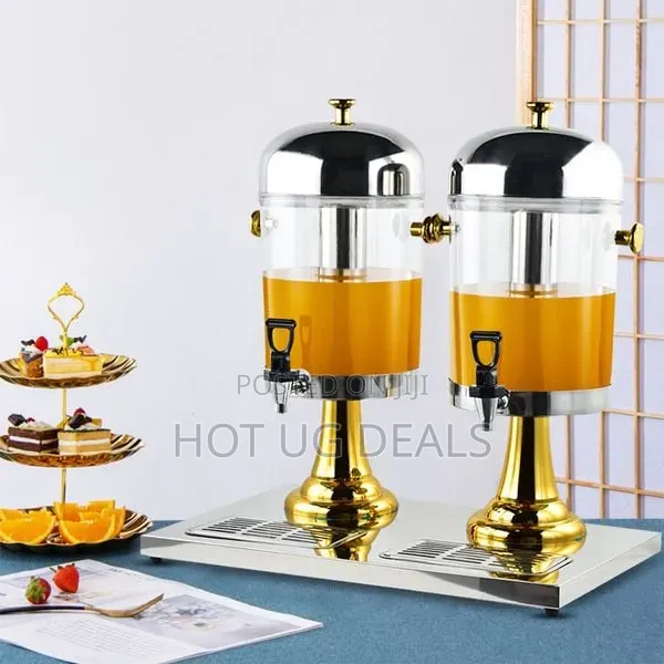 8L Non-Electric Stainless Steel Double Table Juice Dispenser - Silver