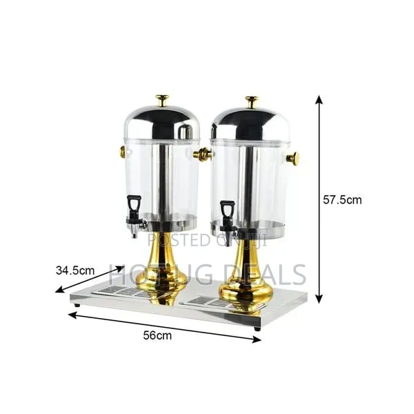 8L Non-Electric Stainless Steel Double Table Juice Dispenser - Silver
