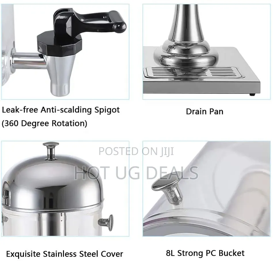 8L Non-Electric Stainless Steel Single Table Juice Dispenser - Silver