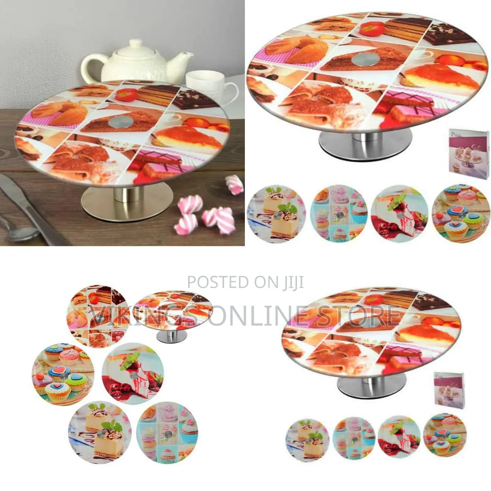 Plate Stand on Foot With Pastry Print Cake Revolving