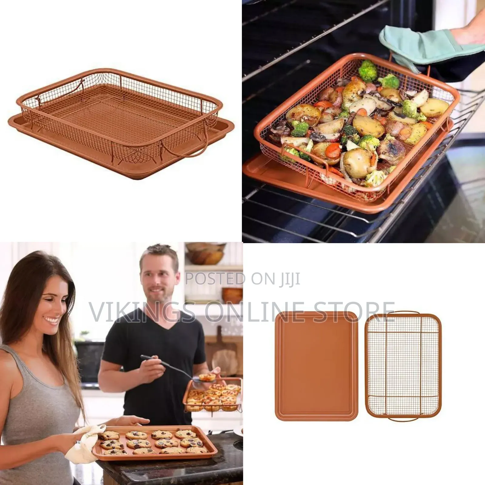 2-PC Nonstick Oven Air Fryer Crisp Baking Pan/Tray Mesh Basket Set