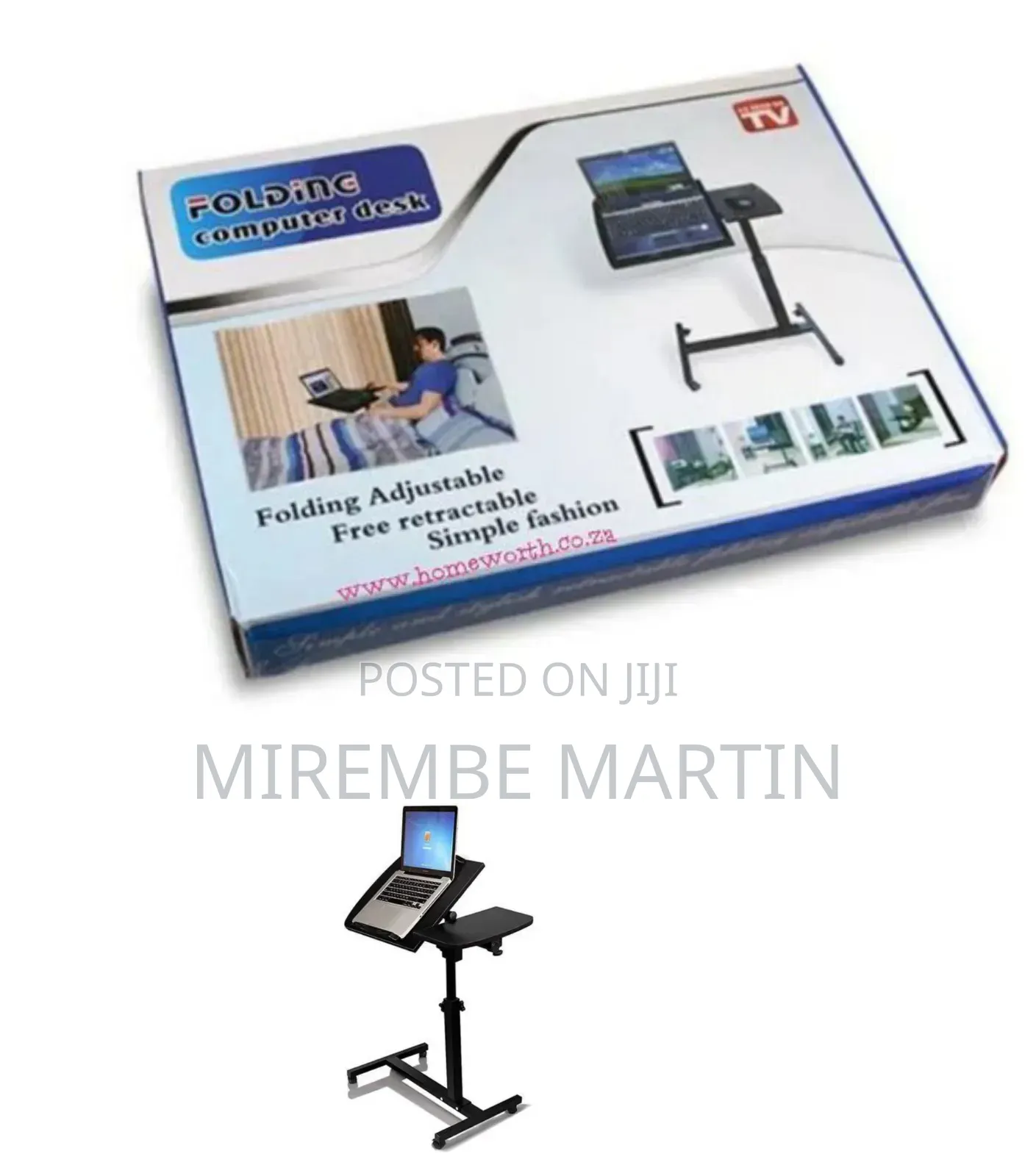 Adjustable Mobile Standing Computer Laptop Table Stand Desk, Black.