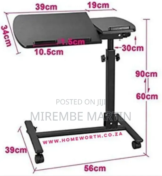 Adjustable Mobile Standing Computer Laptop Table Stand Desk, Black.