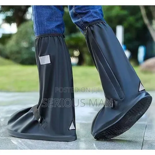 Pair of Black, High-Top, Waterproof PVC Rain Boot Shoe Covers