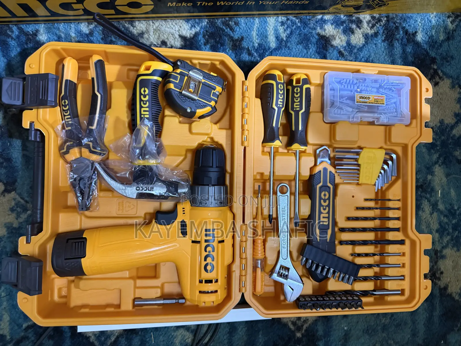 INGCO 89-Piece Household Tool Set With 12V Cordless Drill