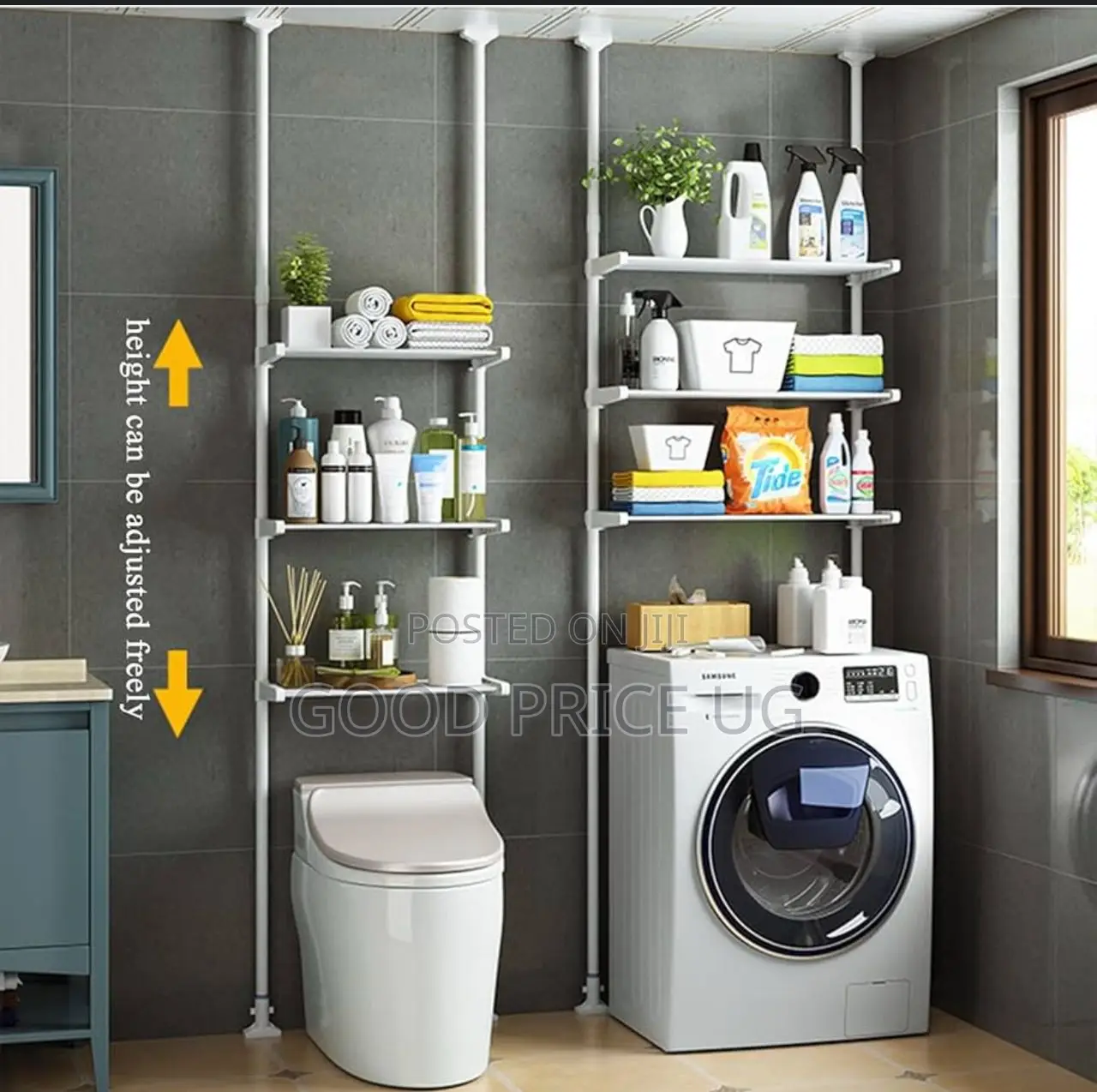 Adjustable, Floor-to-Ceiling Tension Rod Bathroom Storage Organizer