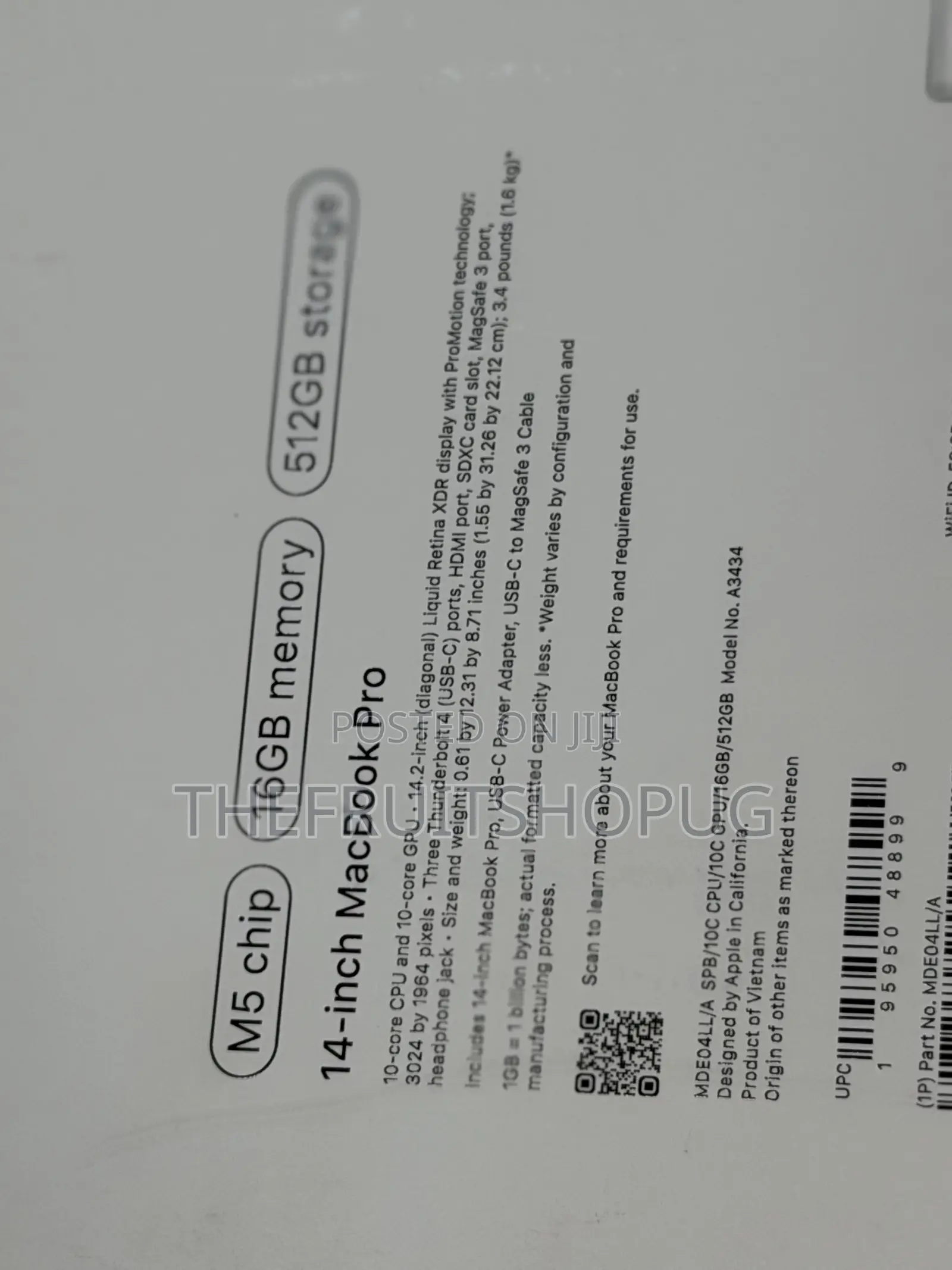 New Laptop Apple MacBook Pro 2025 M5 16GB Apple M5 SSD 512GB