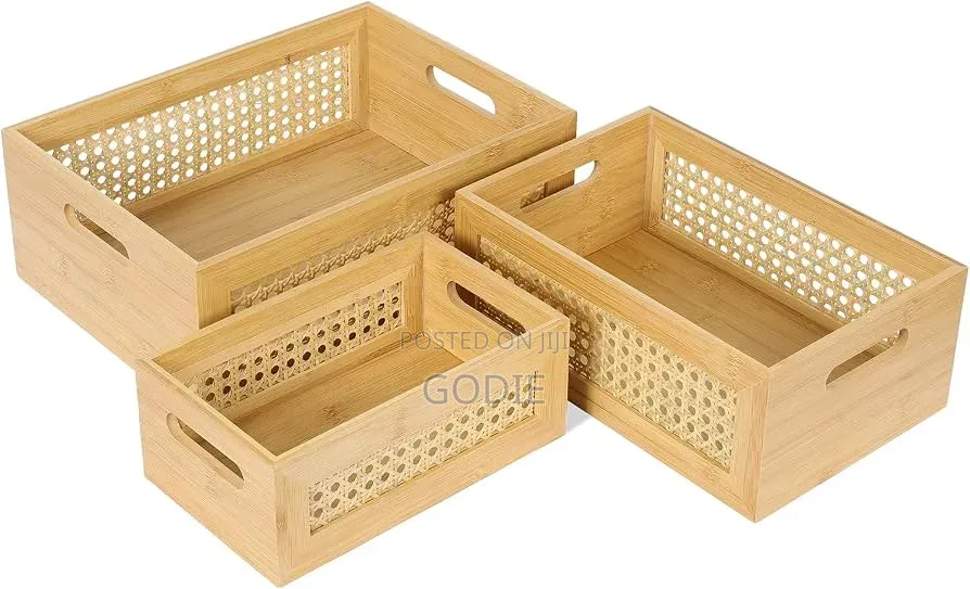 3-Piece Storage Set Features a Natural Bamboo Frame.