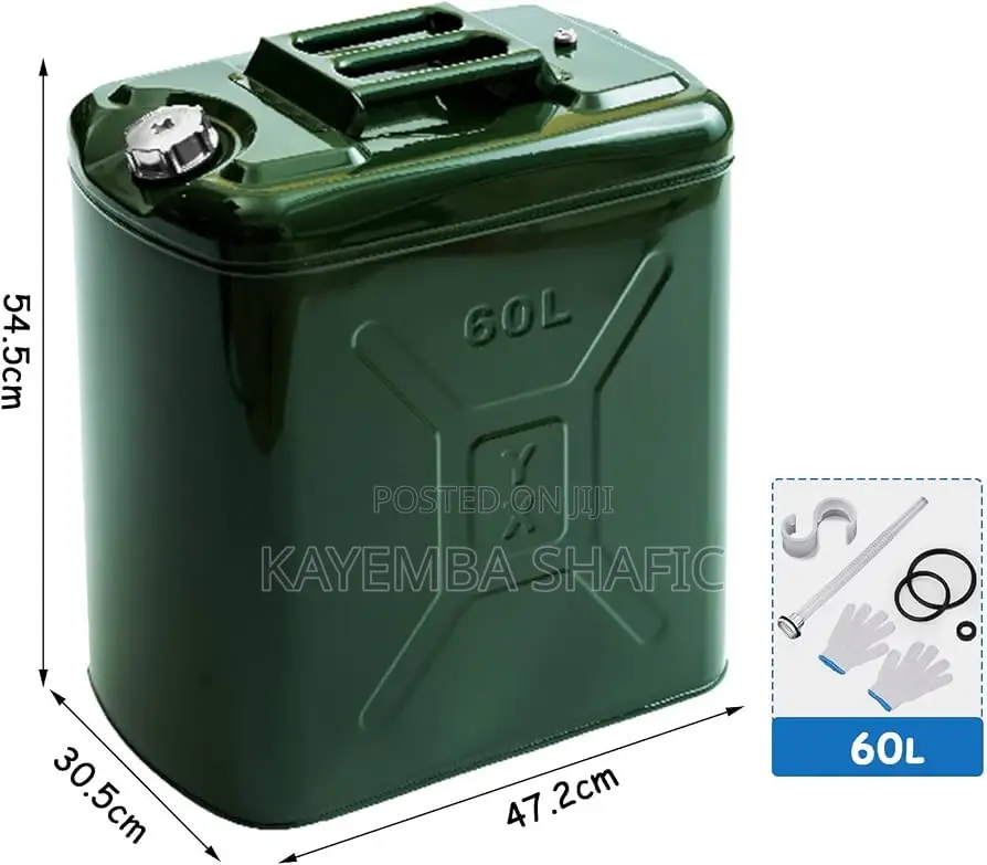 Heavy Duty 60L Metal Fuel Jerry Can - Steel Storage Canister