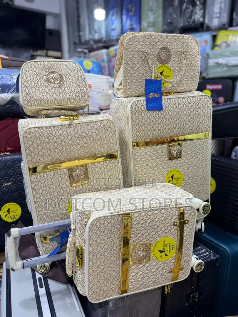 Beige and Gold Monogram Traveling Luggage Set