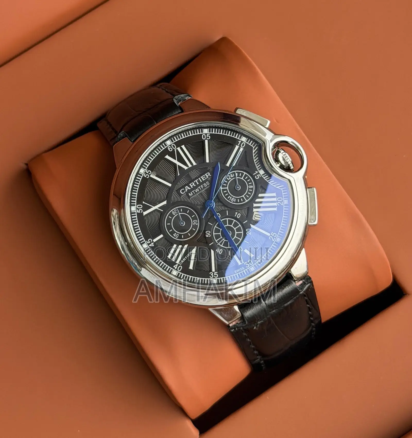 Classic Cartier Ballon Bleu Chronograph Leather Strap Watch in Stock