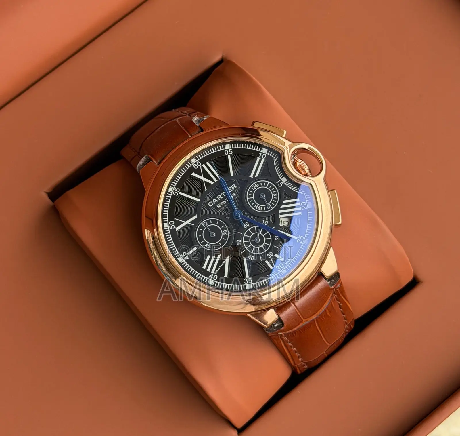 Classic Cartier Ballon Bleu Chronograph Leather Strap Watch in Stock