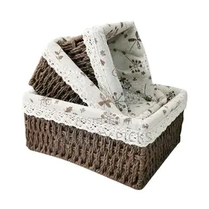 3 Pieces Weave Pantry Basket Bin Cosmetic Box