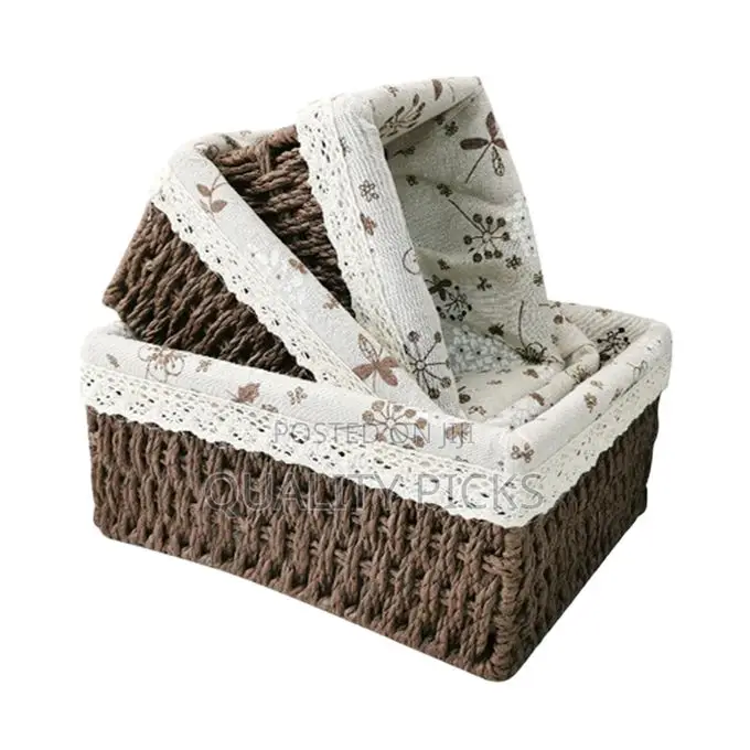 3 Pieces Weave Pantry Basket Bin Cosmetic Box